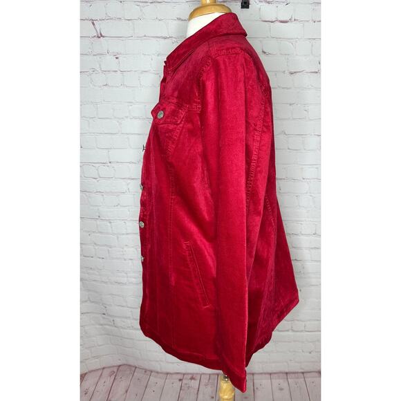 Chico’s Red Velveteen Long Jacket Womens Large - Picture 6 of 9
